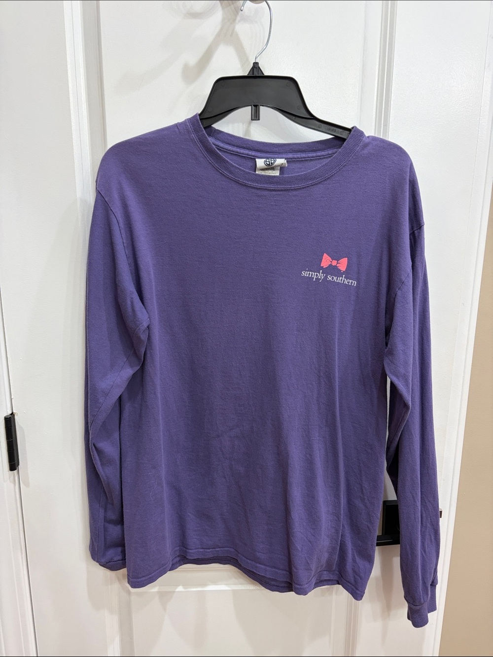 Simply Southern Purple Long SleeveBreast cancer Tee with Pink Bow Accent
